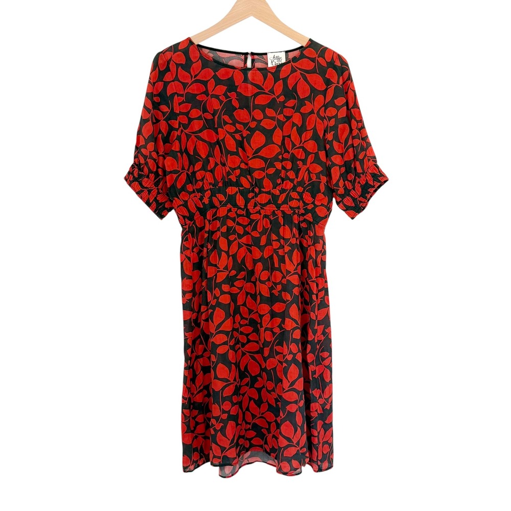 Attic and Barn Red Leaf Print Ramie Cotton Dress Made in Italy Sz 42/US 6